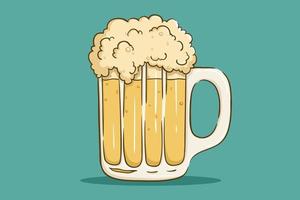 beer glass full of foam with hand drawn style vector