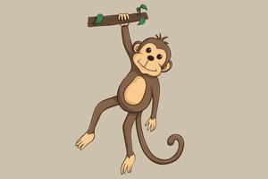 hanging cute monkey on brown background vector