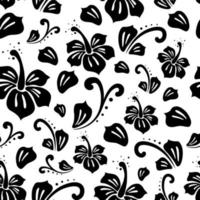 black and white hibiscus flower in seamless pattern