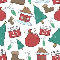 christmas doodle icons in seamless pattern