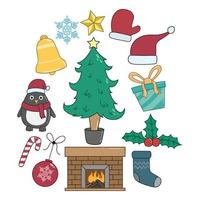 set of doodle christmas icons or elements vector