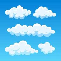 Cartoon clouds in blue sky. Cloudscape isolated on background. Heaven. Vector flat design