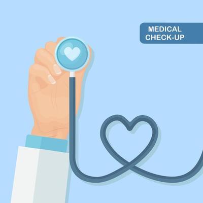 Medical stethoscope isolated on background. Healthcare, research of heart concept.  Vector flat design