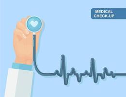 Medical stethoscope isolated on background. Healthcare, research of heart concept.  Vector flat design