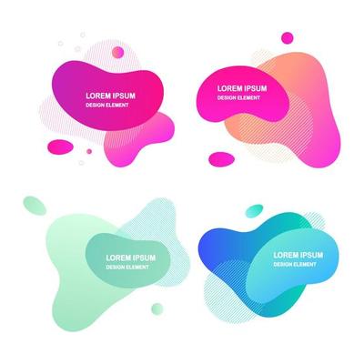 Set of abstract liquid shape isolated on white background. Gradient banner with fluid forms, wave, lines. Modern logo. Vector design
