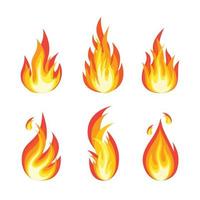 Cartoon fire flames, bonfire, campfire isolated on background. Vector flat design