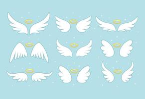 Sparkle angel fairy wings with gold nimbus, halo isolated on background. Vector cartoon design.