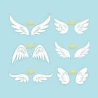 Sparkle angel fairy wings with gold nimbus, halo isolated on background. Vector cartoon design.