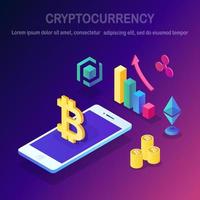 Cryptocurrency and blockchain. Mining bitcoins. Digital payment with virtual money vector