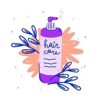 Modern vector illustration of hair shampoo bottle in hand drawn style