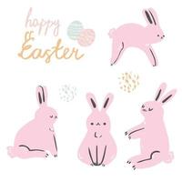 conjunto de conejitos de vector de pascua en estilo dibujado a mano