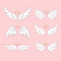 Sparkle angel fairy wings with gold nimbus, halo isolated on background. Vector cartoon design.