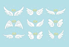 Sparkle angel fairy wings with gold nimbus, halo isolated on background. Vector cartoon design.