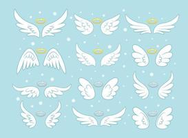 Sparkle angel fairy wings with gold nimbus, halo isolated on background. Vector cartoon design.