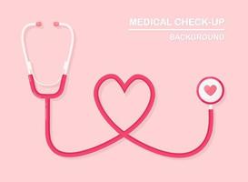 Medical stethoscope isolated on background. Healthcare, research of heart concept.  Vector flat design