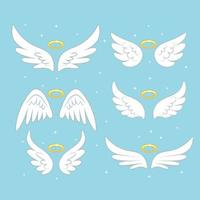 Sparkle angel fairy wings with gold nimbus, halo isolated on background. Vector cartoon design.