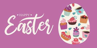 Easter banner with an Easter egg and a colorful inscription Happy Easter. vector