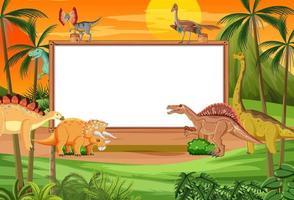 Nature scene with trees on mountains with sign board and dinosaur vector