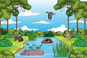 Animal living on nature wet scene vector