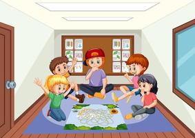 A room scene  with children playing board game