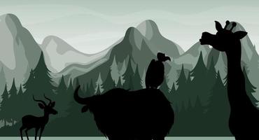 Silhouette shadow of forest scene vector