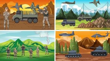 conjunto de diferentes escenas de guerra del ejército vector
