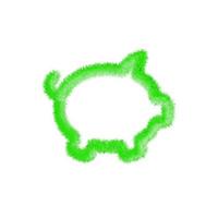 Pig piggy symbol bank with grass and feathers icon. Green piggy trading hairy currency. Easy editable money symbol. Soft and realistic feathers. Fluffy green isolated on white background. vector