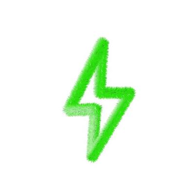 Lightning icon with grass. Sustainable symbol. Lightning environmental ecology icon with green grass. Editable creative template. Soft and realistic grass. Fluffy green isolated on white background.
