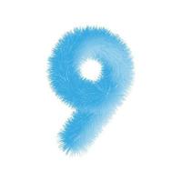 vector de fuente peluda número 9. dígito fácil de editar. Plumas suaves y realistas. número 9 con cabello azul esponjoso aislado sobre fondo blanco.