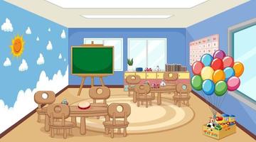 Scene with tables and chairs in classroom