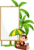 Blank wooden signboard with monkey catoon vector