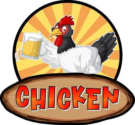 Chicken word banner with Chicken cartoon character