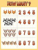 Counting number template with animal vector