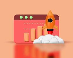 data chart illustration concept with rocket 3D vector