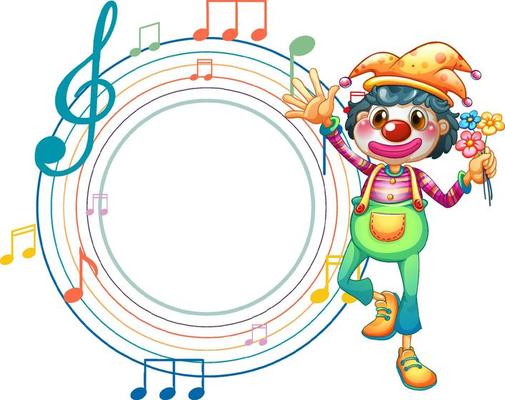 Cute clown with blank music note template