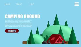 Web banner design camping ground 3D vector