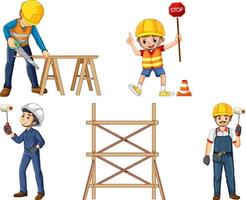 trabajador de la construcción con hombre y herramientas vector