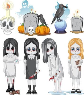 Set of halloween ghost and elements