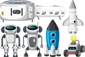 conjunto de naves espaciales y objetos satelitales vector