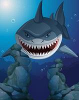 Aggressive shark underwater deep sea background vector