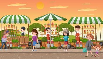 Flea market scene in cartoon style vector