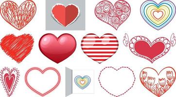 Different style of hearts isolated on white background vector