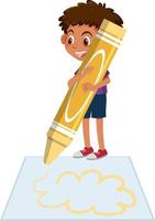 A boy drawing on a paper on white background vector