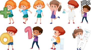 Set of children doing different activities on white background vector