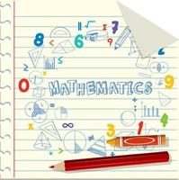 Doodle fórmula matemática con fuente matemática en la página del cuaderno vector