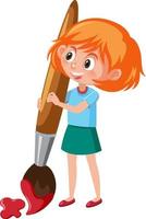 Cute girl holding big paintbrush vector