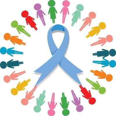 Human symbols surrounding the blue ribbon