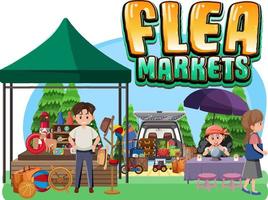 concepto de mercado de pulgas con personaje de dibujos animados vector