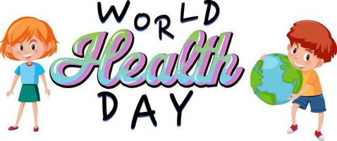 World health day banner design with children cartoon character vector