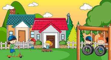 A simple house with kids in nature background vector